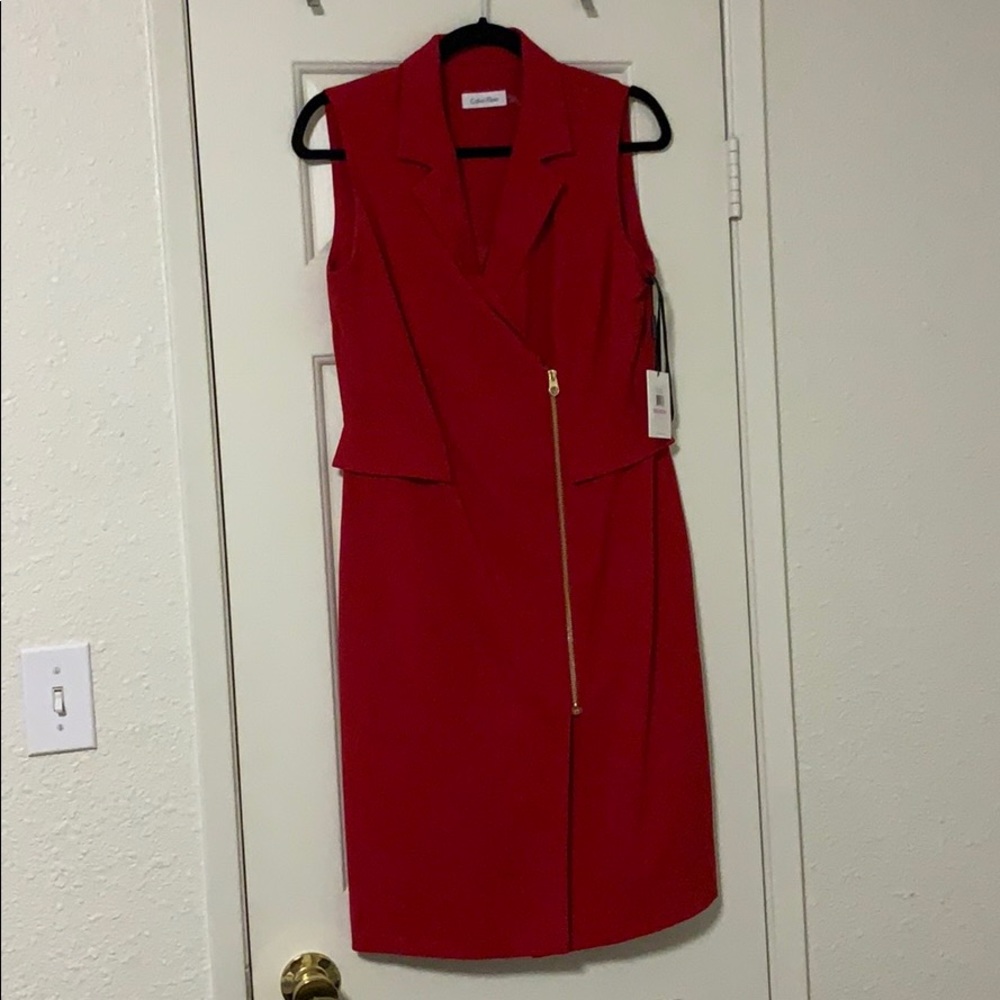 Red Calvin Klein Knee Length Dress
